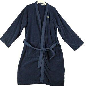 LACOSTE Terry Robe Unisex SZ‎ OS Navy Blue Belt Pockets Cozy Warm Snug Luxury